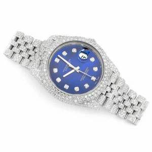 Luxury Fully Iced Out Moissanite <b>Watch</b> Royal <b>Blue</b> Dial Quartz Movement Diamond <b>Watch</b> 40mm Glass Stainless Steel - Product Image 4