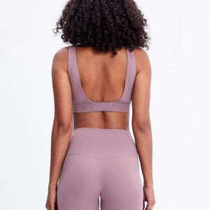 Sujetador deportivo de alto soporte para mujer, con tirantes cruzados, cuello en V, transpirable, de elastano/nailon, de longitud completa, de cintura alta, sin costuras en la parte delantera. - Product Image 3