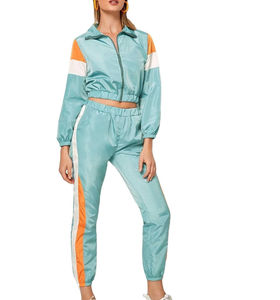 Ensemble coupe-vent tendance pour femme, 2 pièces, veste courte zippée patchwork et pantalon de jogging, tenue de sport streetwear - Product Image 4