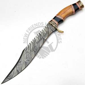 New Edition Custom Handmade 15" Damascus Steel Bowie knife w/Buffalo Horn Wood Handle Outdoor <b>Hunting</b> Knife Fixed Blade Knife - Product Image 1