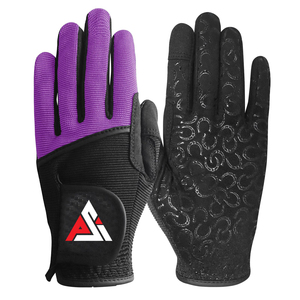 Gants d'équitation de couleur violette en cuir doux et polaire pour enfants, équipement d'entraînement pour jeunes cavaliers - Product Image 1