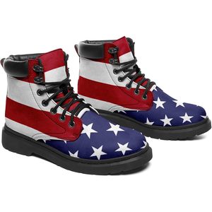 รองเท้าบูทขี่จักรยาน2025ตามสั่งรองเท้าบูทต่อสู้แบบผู้รักชาติอเมริการองเท้าบูทหนังหุ้มข้อดีไซน์ธงสหรัฐอเมริกา - Product Image 4