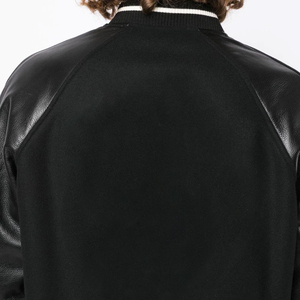 Veste varsity noire pour homme avec broderie U blanche, manches en cuir PU, fermeture à boutons, style preppy, col rabattu, pour l'automne - Product Image 5