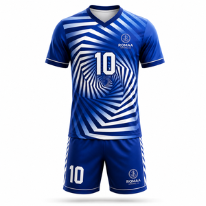 Ensemble Maillot et Short de Football Personnalisé Bleu Royal et Blanc avec Nom et Numéro, Motif Spirale Sublimé, Tenue d'Équipe OEM Usine Pro - Product Image 1