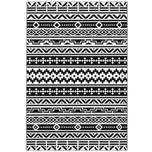 Tappeto da Esterno Reversibile Bianco e Nero con Motivi Geometrici 6FT X 9FT, Impermeabile in Plastica Intrecciata con Borsa per il Trasporto - Product Image 1
