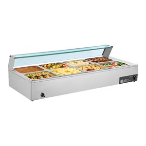 Scaldavivande Elettrico Commerciale 1700W in Acciaio Inox con 8 Vasche, Buffet da Banco con Coperchio in Vetro e Controllo Manuale della Temperatura - Product Image 1