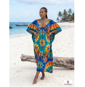 Printed Women <b>Kaftan</b> Dress Loose Fit Comfortable Beach Wear Lightweight Fabric Stylish <b>Summer</b> Bulk Manufacturing Export Supply - Product Image 1