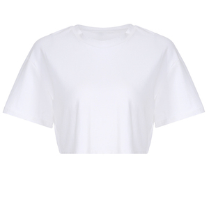 <b>Women's</b> <b>Black</b> <b>Cropped</b> T-Shirt Crew Neck Short Sleeve Solid Color Casual Knitted Regular Fit Logo Print All Seasons - Product Image 2