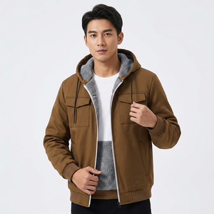 Men's Hooded <b>Fleece</b> <b>Jacket</b> Solid Color <b>Thick</b> Warm Zipper Casual Winter Coat With Pockets - Product Image 5