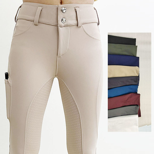 Pantalon d'équitation pour femme taille haute, couleur unie, coupe ajustée avec poche utilitaire et fermeture boutonnée - Product Image 1