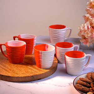 Multicolored Wavy Ceramic Tea <b>Cup</b> <b>Set</b> of 6 - Product Image 4