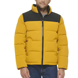 Bold Men's Yellow Color Block Puffer <b>Jacket</b> Stand Collar Bubble Coat Thick Warm winter style top quality made bubble <b>jackets</b> - Product Image 4