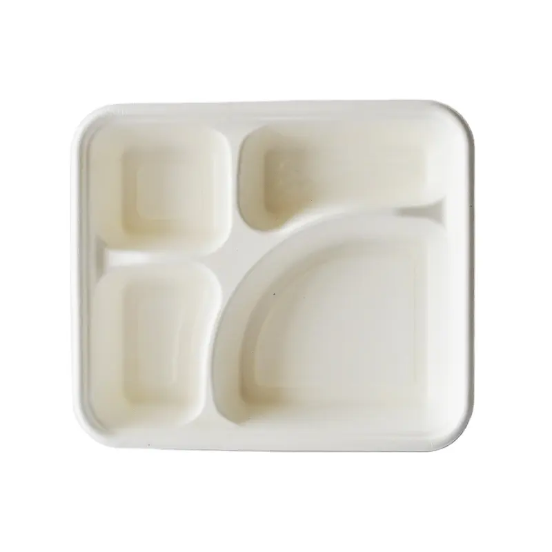 Compartment Disposable Paper Plate 100% Compostable Sugarcane School Lunch Tray Heavy-Duty Sectional Plates Eco-Friendly