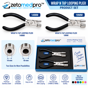 ZETOMEDPRO ZM-J-646 WRAP N TAP Pince à boucler 14mm et 19mm en acier inoxydable avec poignée en PVC, couleurs de poignée personnalisables, outil de sertissage de bijoux - Product Image 5