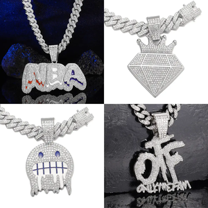 Venta al por mayor de fábrica: Nuevo conjunto de joyería de collar con cadena cubana y colgante de letra de moda, estilo HipHop Iced Out de alta calidad, ideal como regalo de Año Nuevo. - Product Image 1