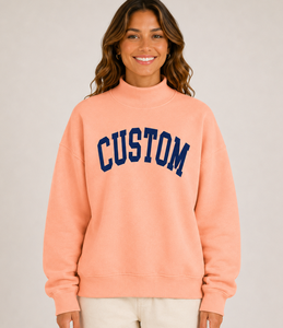 Custom Logo Women's Oversized Mock Neck Sweatshirt, 100% Cotton <b>Drop</b> Shoulder Pullover, Soft Casual Streetwear - Product Image 1