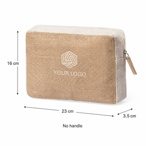 Pochette cosmétique en jute laminée avec fermeture éclair 23x16x3.5cm, soufflet en coton, logo personnalisé, sacs de maquillage et de toilette, vente en gros, OEM, marque privée - Product Image 2