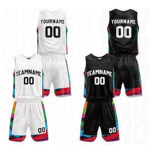 Ensemble de maillot et short de basketball blanc et noir, léger, respirant, personnalisable par sublimation, séchage rapide - Product Image 1