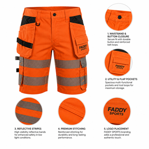 Shorts de travail haute visibilité avec bandes réfléchissantes et multiples poches, vêtements de sécurité, support OEM - Product Image 5