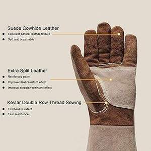 <b>Long</b> Cuff Leather Welding Safety <b>Gloves</b> for High Temperature Protection Industrial Work and Welding Jobs - Product Image 6