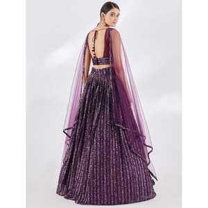 Georgette ชุดปาร์ตี้ lehenga choli กับ dupatta เลื่อมไวน์ที่ยอดเยี่ยม - Product Image 4