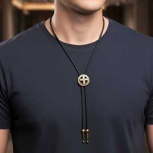 Cravate Bolo Rétro en Alliage avec Pendentif – Cravate de Cowboy Ajustable en Cuir Véritable pour Hommes et Garçons - Product Image 1