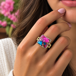 Pink Oyster <b>Turquoise</b> <b>Ring</b> Oyster <b>Turquoise</b> Handmade Gemstone Statement <b>Ring</b> Boho Pink <b>Turquoise</b> Jewelry Wholesale - Product Image 4