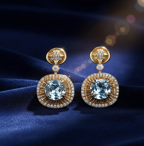 Boucles d'oreilles tendance en topaze bleue hydro-cushion avec CZ |   Argent 925 plaqué or 18 carats |   Boucles d'oreilles pendantes de 4 pouces |   Cadeau pour elle - Product Image 3