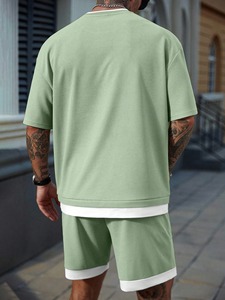 Conjunto de Camiseta de Verano Personalizada, Estilo Casual Urbano, de Dos Piezas, Tejida, 100% Algodón, de Secado Rápido, con Estampado por Transferencia de Calor, Diseño Sólido, para Hombre - Product Image 2