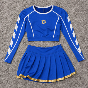 High-Stretch Long Sleeve Competition Cheer Uniform Breathable Athletic Cheerleading Outfit Custom Pleated <b>Skirt</b> Set - Product Image 1
