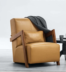 Sillón Moderno de Cuero Sintético con Estructura de Madera Maciza, Diseño de Mediados de Siglo, Sillón Tapizado para Sala de Estar, Muebles para el Hogar - Product Image 3