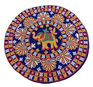 インドの丸いマンダラタペストリー床枕瞑想クッションカバーオットマンプーフ自由奔放に生きるCC-191C