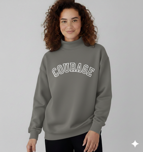 Women's Winter Embroidered Long Sleeve Oversized <b>Mock</b> <b>Neck</b> Sweatshirt Polyester/Cotton Solid Color Casual <b>Top</b> with Front Logo - Product Image 4