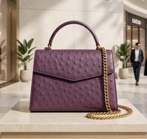 Sac à main en cuir d'autruche véritable pour femme, avec poignée supérieure, personnalisable, style vintage, classique et tendance, détachable - Product Image 3