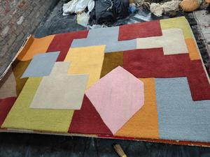 Tapis tissé moderne en laine lavable à blocs de couleur géométriques, moquette douce pour salon, chambre à coucher, décoration intérieure - Product Image 4