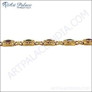 Art Palace <b>Gold</b> Plated Chain Bracelet With Multi Color Stones Vintage Style Unisex Jewelry - Product Image 3
