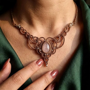 Vintage Macrame Choker Necklace With Natural Stone Bezel Setting Women's Jewelry Handmade Braided Design - Product Image 2