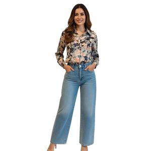 Blusa Elegante para Mujer con Estampado Floral Abstracto, Manga Larga, Cuello Camisero, Estilo Casual para Oficina - Product Image 2