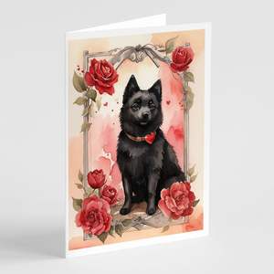 Schipperke Valentine Roses A7 Cartes de vœux Lot de 8 cartes vierges avec enveloppes Taille fantaisiste 5x7 - Product Image 1