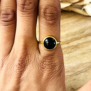 Trendy New Design Black Onyx Gold <b>Ring</b> <b>Boho</b> Brass <b>Rings</b> For Women 18k Gold Plated Minimalist Celestial Band Wholesale/OEM/ODM - Product Image 6