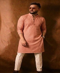 Men's <b>Light</b> Pink Printed Kurta Traditional Ethnic Wear Cotton Indian Pakistani Clothing Casual Style SWASTIK-DREAM <b>STAR</b> 85471 - Product Image 1
