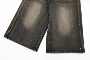 Shorts en jean vintage amples et surdimensionnés pour hommes, en toile respirante, couleur unie, taille mi-haute, brodés, coupe décontractée, ODM - Product Image 4