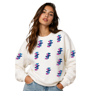 OEM/ODM Wholesale Customized <b>Light</b> Blue 100% Cotton Round-<b>Neck</b> Loose Fit Sequin Embroidery Shiny Sweatshirt for Fall/Winter Wear - Product Image 2