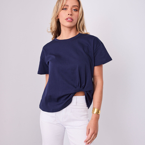 T-shirt femme en coton uni à taille froncée, col rond, séchage rapide et respirant, coupe décontractée, idéal pour l'été – Nouvelle collection très prisée - Product Image 5