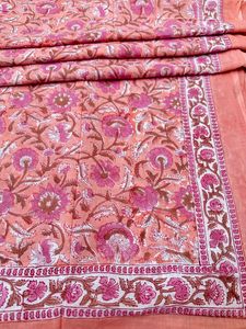 Beautiful Designer 100% Cotton Peach Coral Floral Hand-block Printed Cotton Sarong Artisanal Jaipuri <b>Beach</b> Pareo & <b>Wrap</b> - Product Image 1