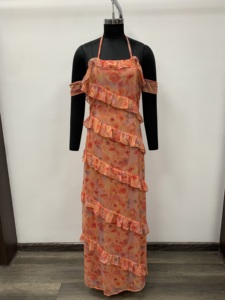 Floral Print Chiffon Maxi <b>Dress</b> With Ruffles <b>Spaghetti</b> <b>Strap</b> Loose Fit Casual Summer <b>Dress</b> - Product Image 1