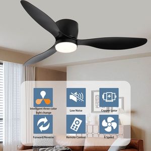 Ventilatore da soffitto a LED intelligente da 52 pollici, silenzioso, con motore DC, per interni ed esterni, a basso profilo, colore nero. - Product Image 6