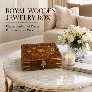 Coffret à bijoux en bois artisanal Royal Craft, élégant organisateur de rangement pour bagues, colliers, boucles d'oreilles, cosmétiques, cadeau - Product Image 5