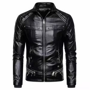 Veste en cuir véritable pour homme, nouvelle collection automne-hiver, haute qualité, coupe ajustée, fermeture éclair, couleur unie, design simple, imperméable - Product Image 2