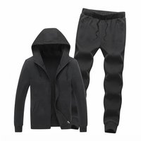 Ensemble de survêtement noir à capuche pour homme avec logo personnalisé, manches longues, fermeture éclair sur le devant, couleur unie, pantalon de jogging décontracté avec poches latérales, vêtements d'automne